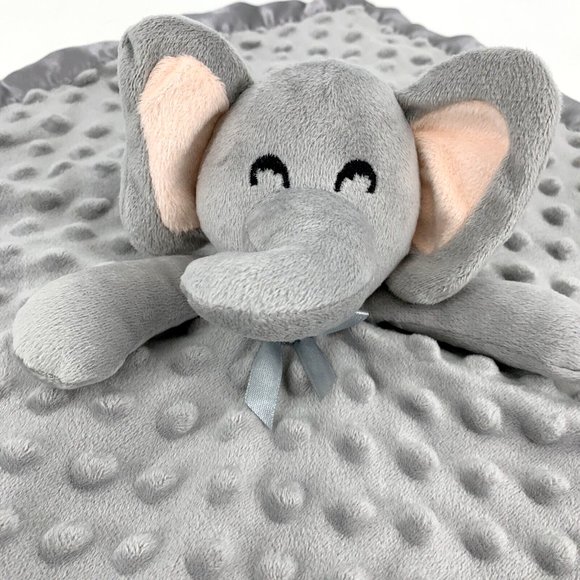 Gray Elephant Crinkle Ears Velour Baby Security Blanket Plush‎ Lovey Dot Minky - Picture 3 of 6
